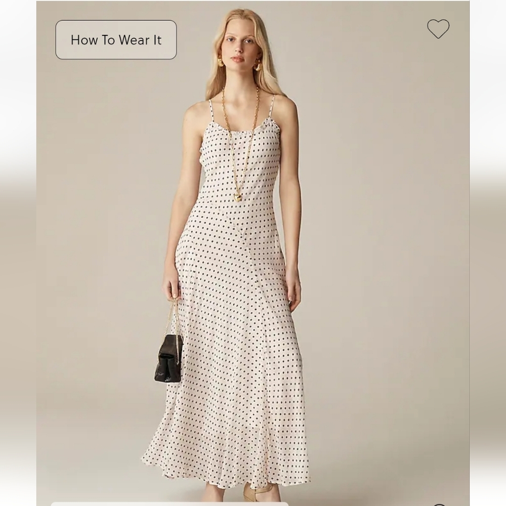 J. Crew Cream Spaghetti-Strap Polka Dot Midi Dress